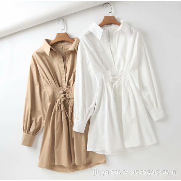 100% Cotton White Oversize Women Casual Shirt Dresses